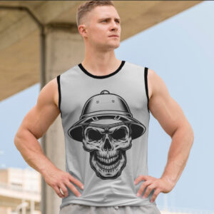 Футболка безрукавка майка "Череп готика Геловін арт капелюх сафарі" ВСІ Розміри Преміум тканина