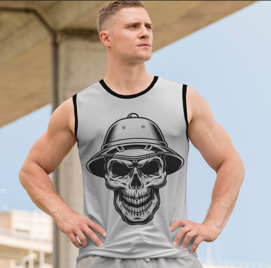 Футболка безрукавка майка "Череп готика Геловін арт капелюх сафарі" ВСІ Розміри Преміум тканина