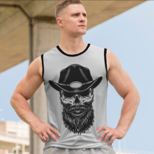 Футболка безрукавка майка "Череп готика Геловін арт з бородою барбер капелюх ковбой" ВСІ Розміри Преміум тканина
