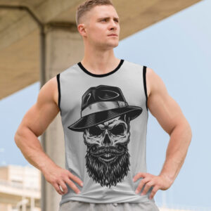 Футболка безрукавка майка "Череп готика Геловін арт з бородою барбер капелюх" ВСІ Розміри Преміум тканина