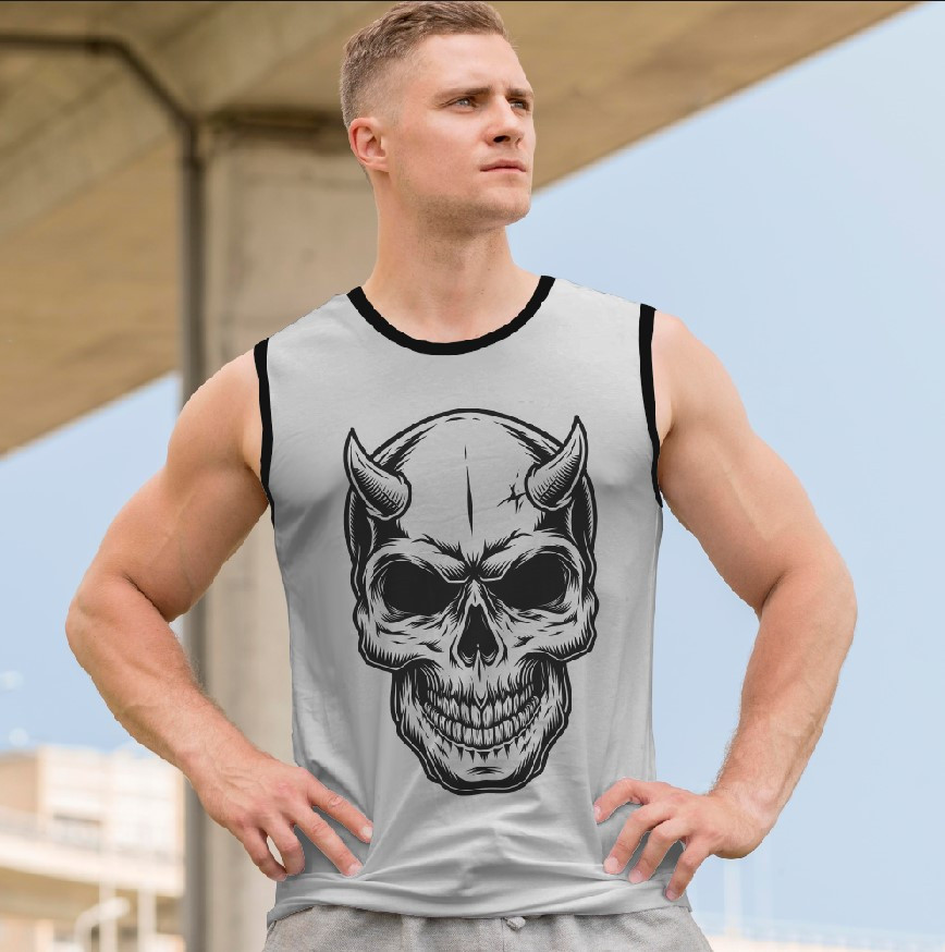 Футболка безрукавка майка "Череп готика Геловін арт демон" ВСІ Розміри Преміум тканина