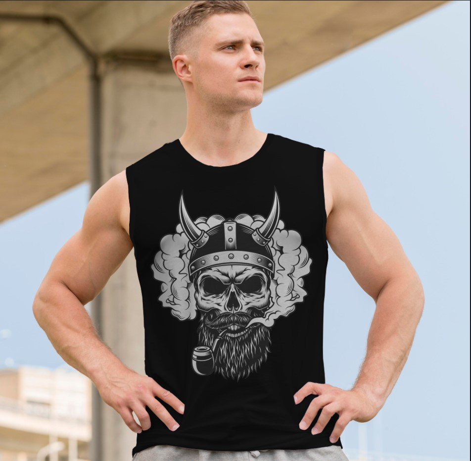 Футболка безрукавка майка "Череп готика Геловін арт вікінг борода" ВСІ Розміри Преміум тканина