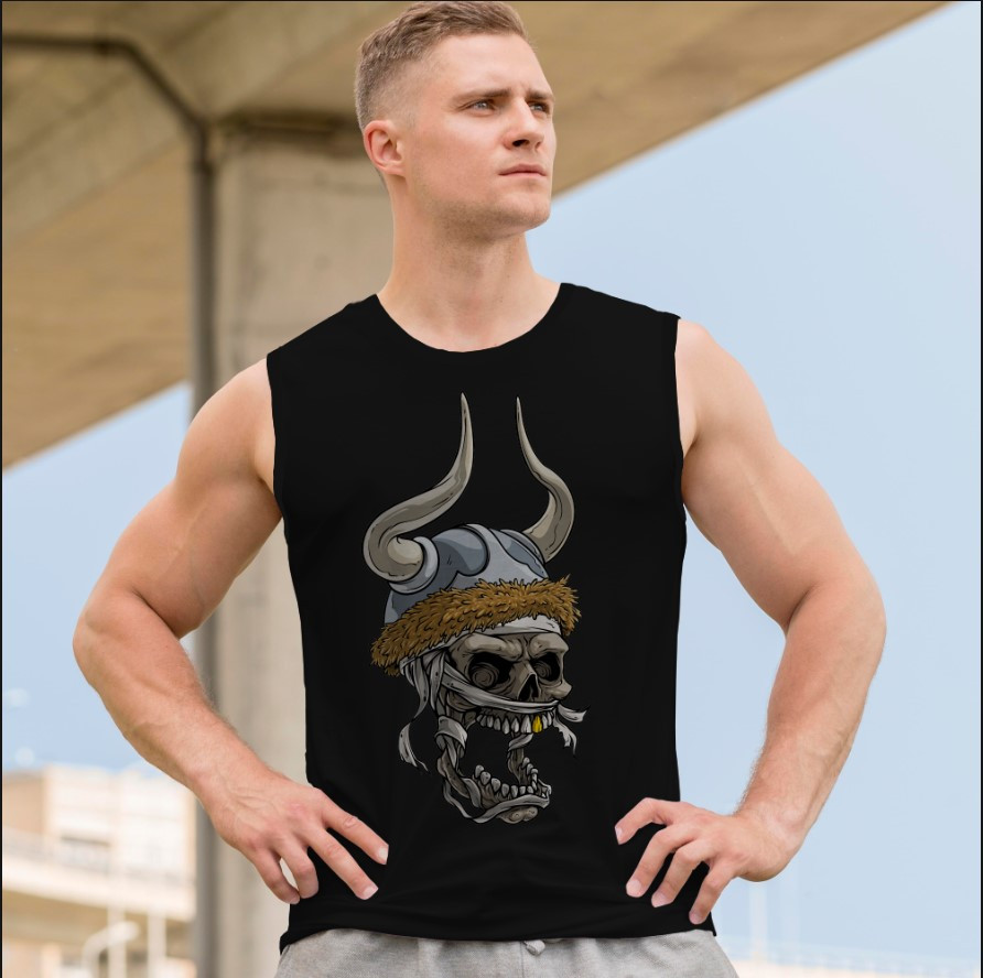 Футболка безрукавка майка "Череп готика Геловін арт вікінг 2" ВСІ Розміри Преміум тканина