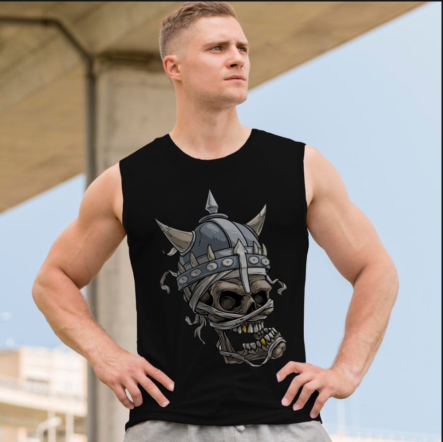 Футболка безрукавка майка "Череп готика Геловін арт вікінг 1" ВСІ Розміри Преміум тканина