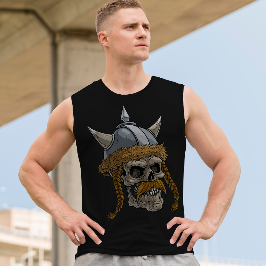 Футболка безрукавка майка "Череп готика Геловін арт вікінг" ВСІ Розміри Преміум тканина