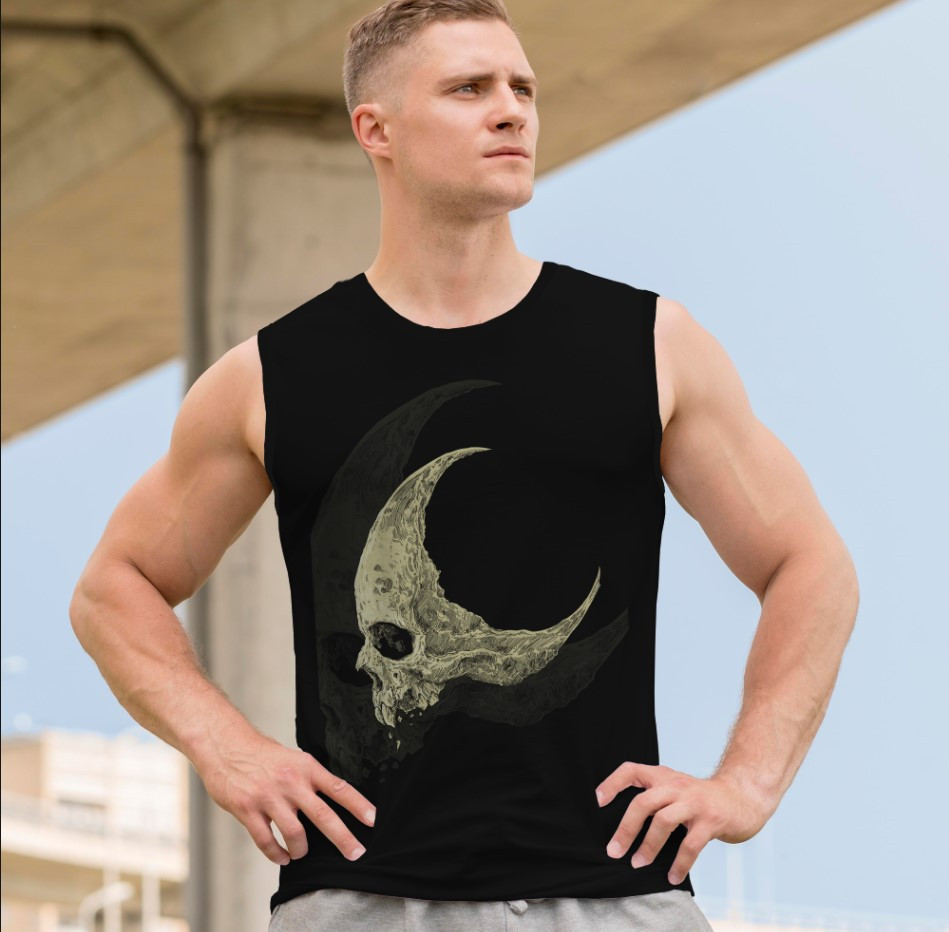 Футболка безрукавка майка "Череп готика арт вінтаж ілюзія місяць" ВСІ Розміри Преміум тканина