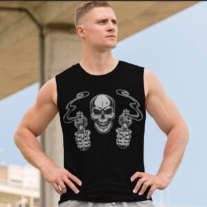 Футболка безрукавка майка "Череп арт готика стриляє з пістолетів" ВСІ Розміри Преміум тканина