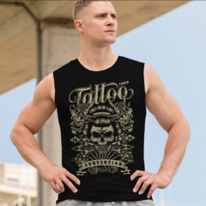 Футболка безрукавка майка "Череп арт готика написи ретро вінтаж ганстер токіо" ВСІ Розміри Преміум тканина