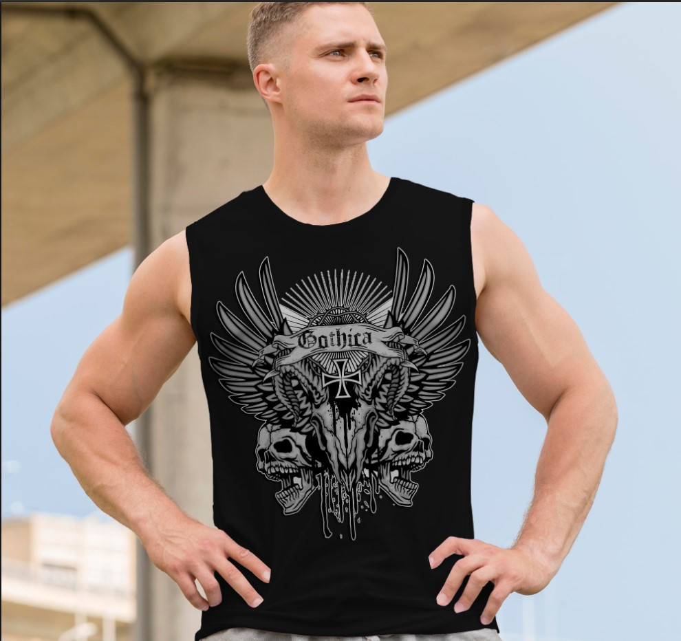 Футболка безрукавка майка "Череп арт готика крила роги хрест" ВСІ Розміри Преміум тканина