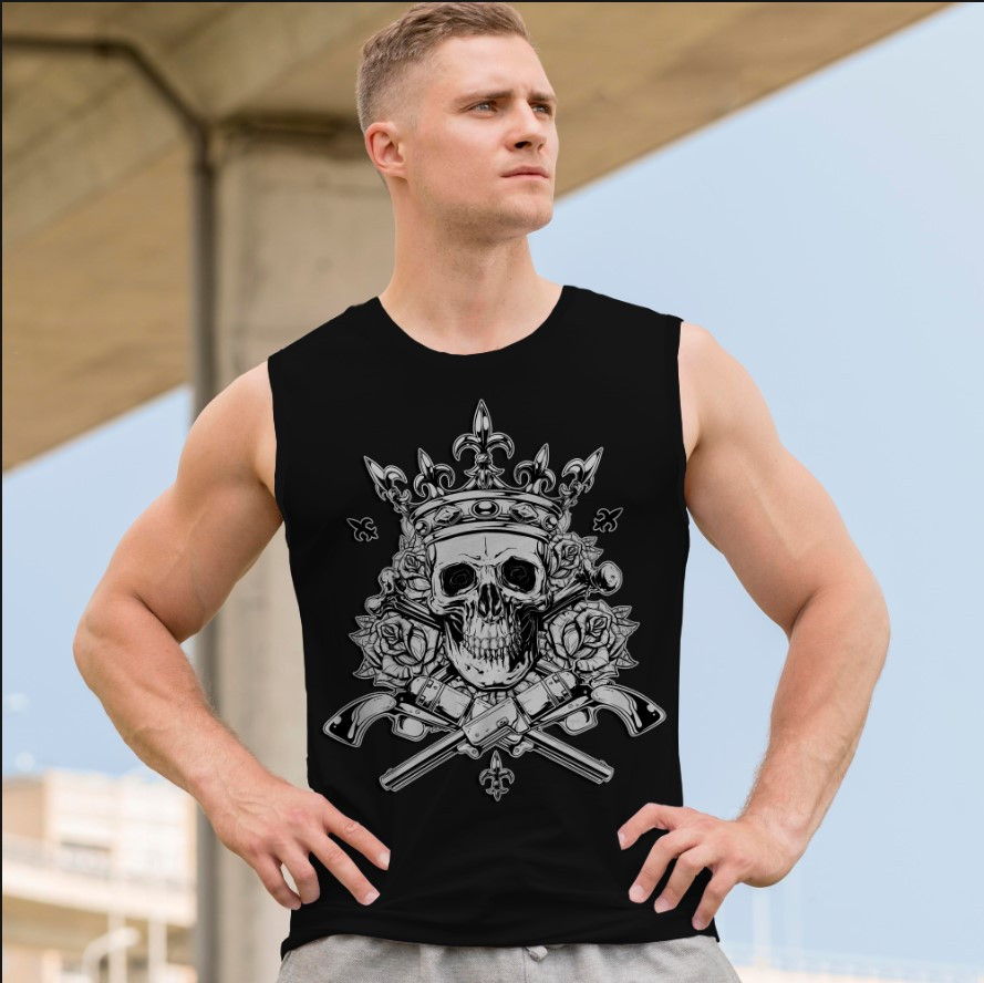 Футболка безрукавка майка "Череп арт готика корона пістолети троянди" ВСІ Розміри Преміум тканина