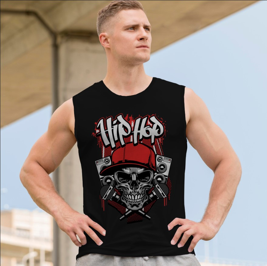 Футболка безрукавка майка "Череп арт готика кольоровий репер хіп хоп мікрофони" ВСІ Розміри Преміум тканина
