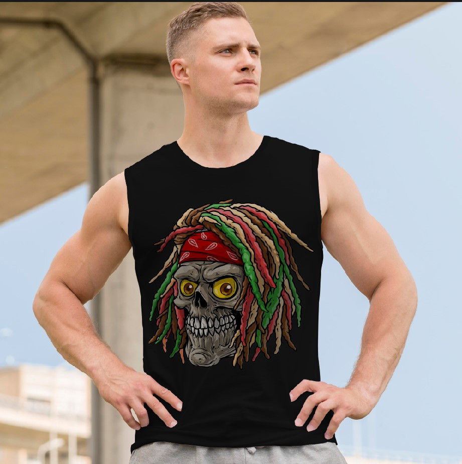 Футболка безрукавка майка "Череп арт готика кольоровий репер хіпі" ВСІ Розміри Преміум тканина