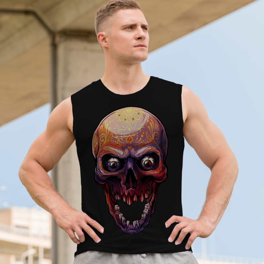 Футболка безрукавка майка "Череп арт готика кольоровий мексиканський стиль" ВСІ Розміри Преміум тканина