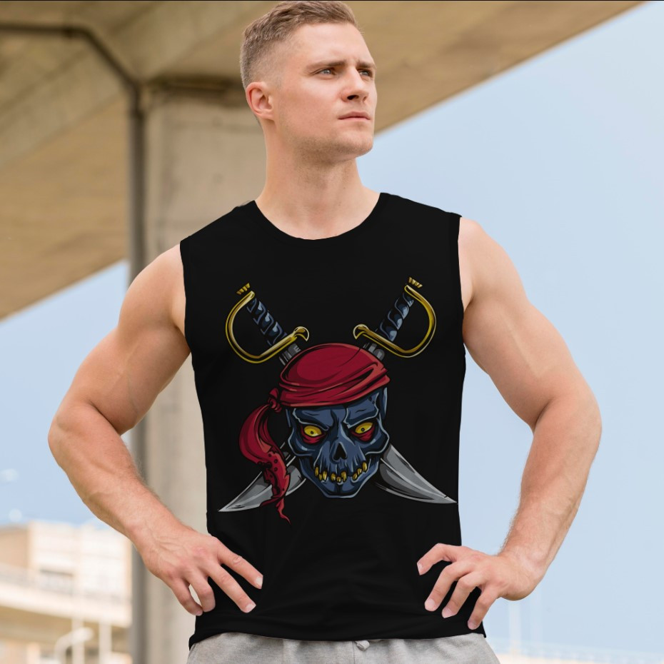 Футболка безрукавка майка "Череп арт готика кольоровий бандана пірат мечі" ВСІ Розміри Преміум тканина