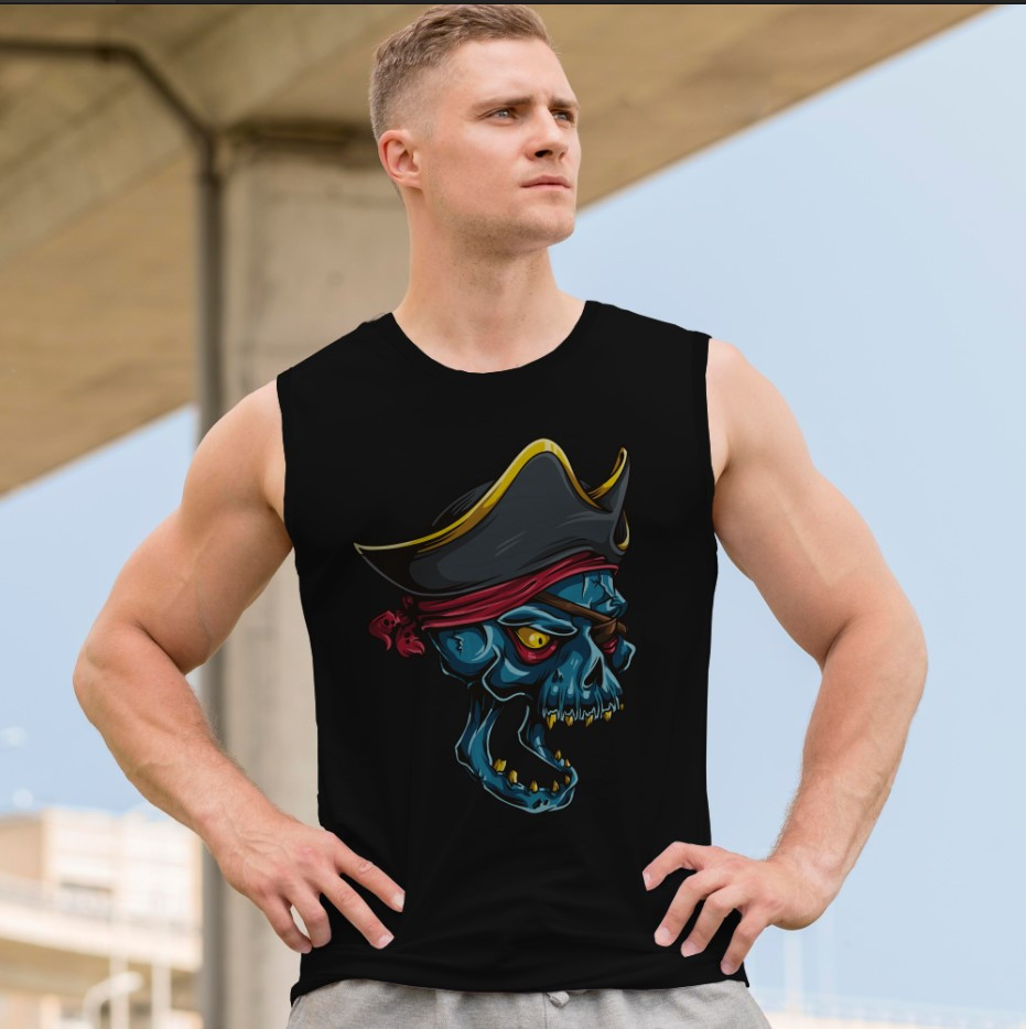 Футболка безрукавка майка "Череп арт готика кольоровий бандана пірат 1" ВСІ Розміри Преміум тканина