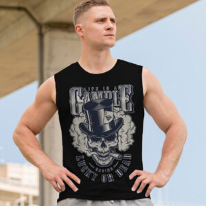 Футболка безрукавка майка "Череп арт готика капелюх казино" ВСІ Розміри Преміум тканина