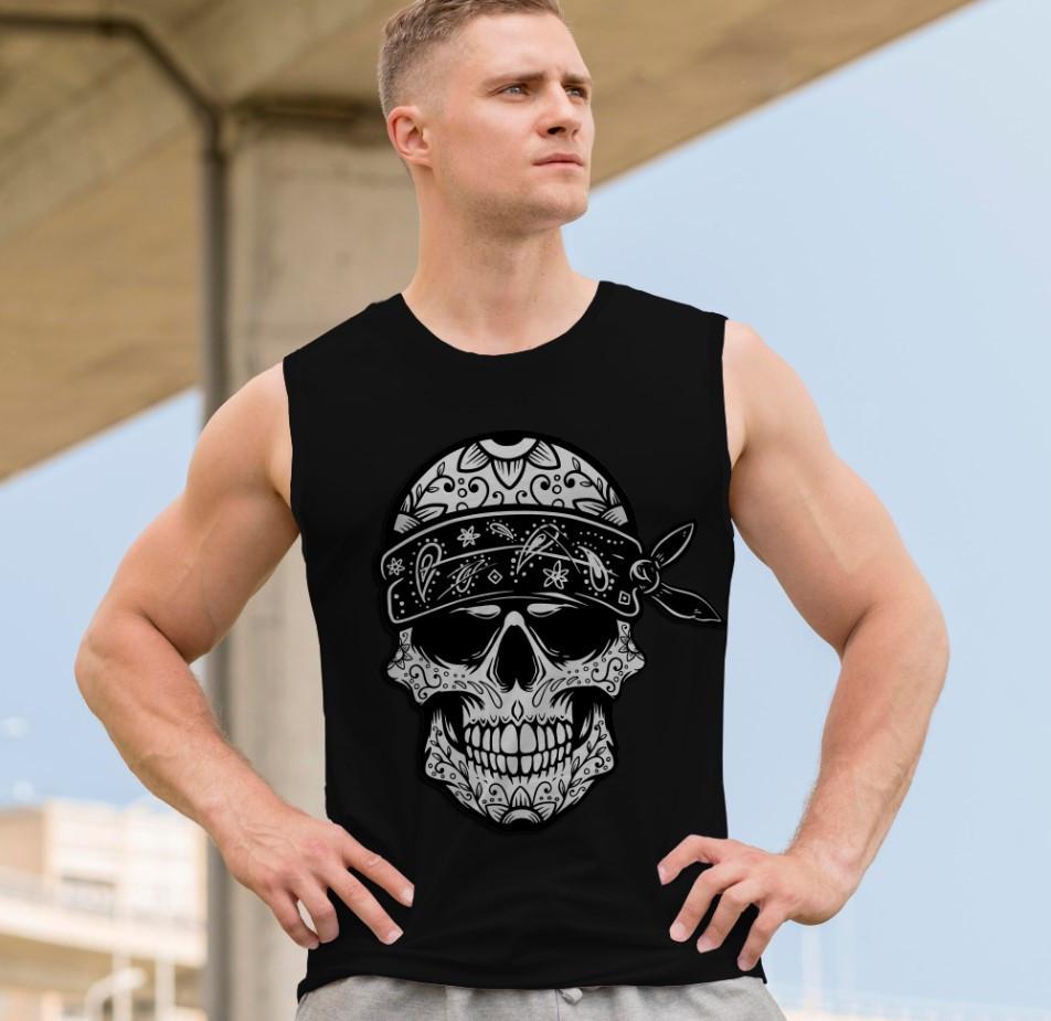 Футболка безрукавка майка "Черепа мексиканський стиль арт муерто готика бандана репер" ВСІ Розміри Преміум тканина