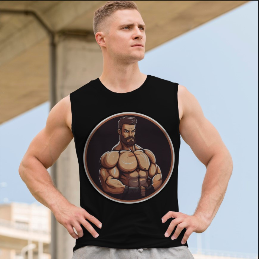 Футболка безрукавка майка "Фітнес чоловік борода м'язи культурист спорт" ВСІ Розміри Преміум тканина