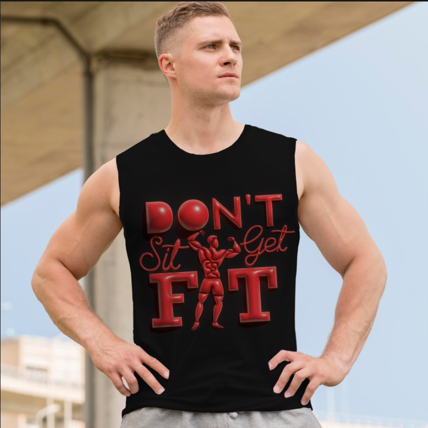 Футболка безрукавка майка "Фітнес червоне м'язи культурист спорт мотивація написи" ВСІ Розміри Преміум тканина
