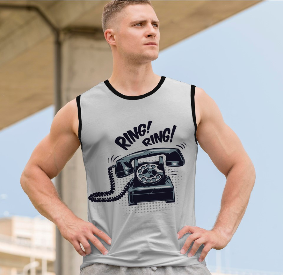 Футболка безрукавка майка "Прикольний мем ретро телефон дзвоник" ВСІ Розміри Преміум тканина