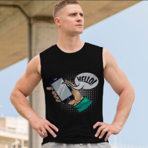 Футболка безрукавка майка "Прикольний мем знак рука тримає телефон" ВСІ Розміри Преміум тканина