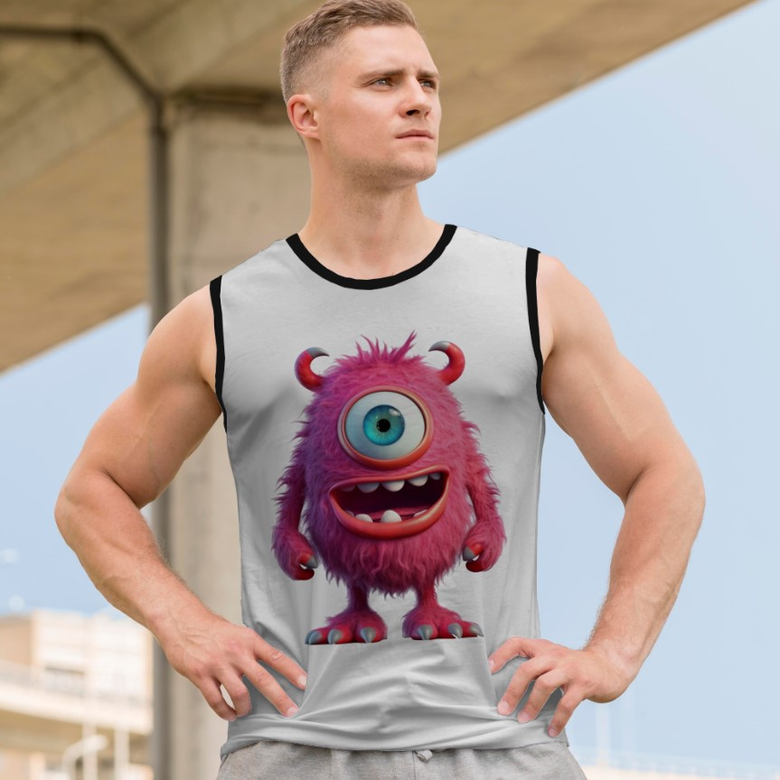 Футболка безрукавка майка "Арт прикольний рожевий монстр" ВСІ Розміри Преміум тканина