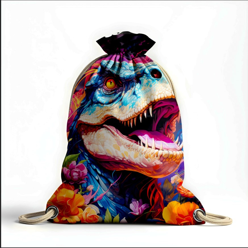 Рюкзак мішок "Динозавр з квітами арт"