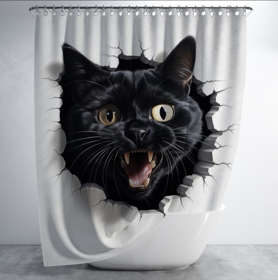 Штора для ванної "Чорний кіт отвір" 150х200см.