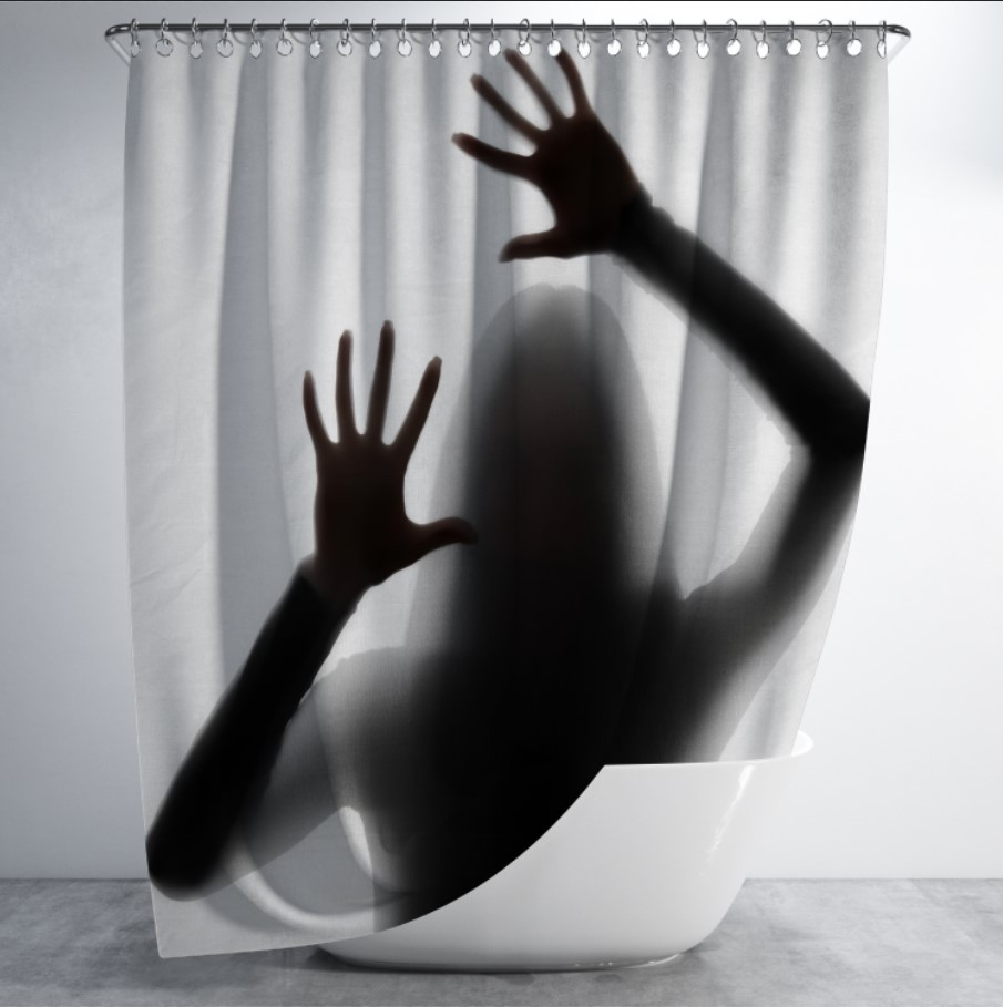 Штора для ванної "Силует жінки привида за вікном руки хорор хеловін" 150х200см