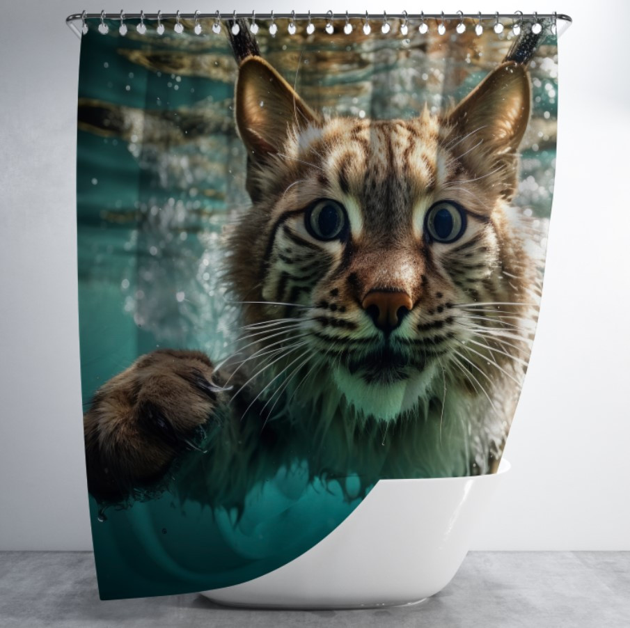 Штора для ванної "Рись кіт під водою" 150х200см
