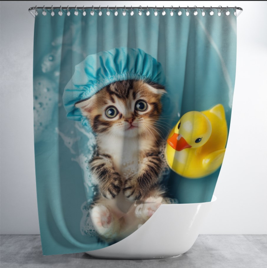 Штора для ванної Маленьке кошеня купається миється у душі 150х200см