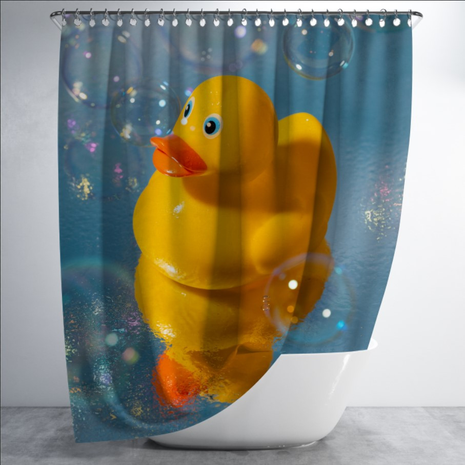 Штора для ванної "Іграшкова жовта качка купається миється у душі 1" 150х200см