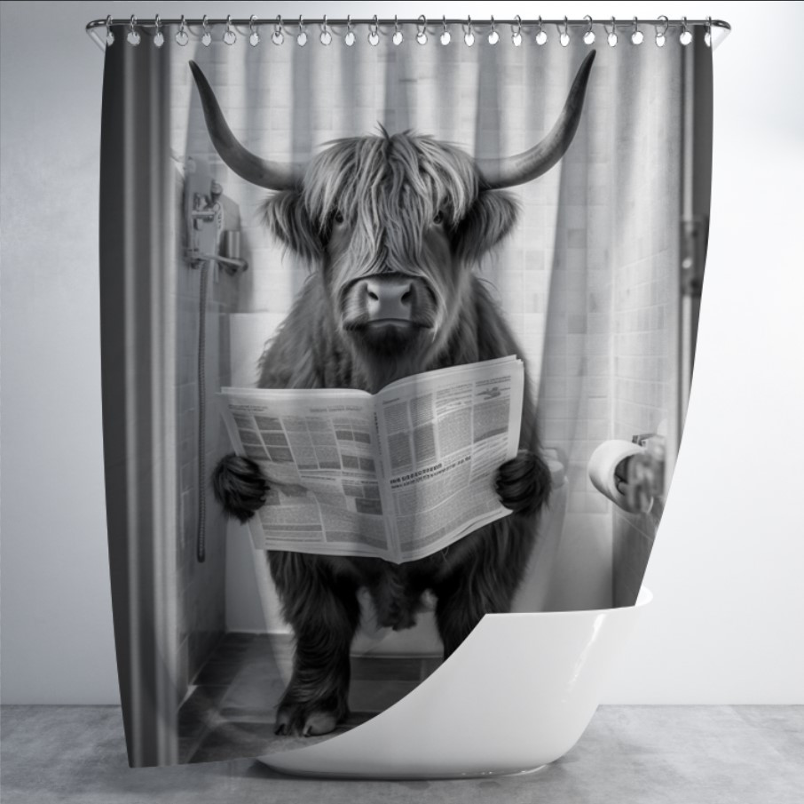 Штора для ванної "Бик сидить на унітазі прикольна" 150х200см