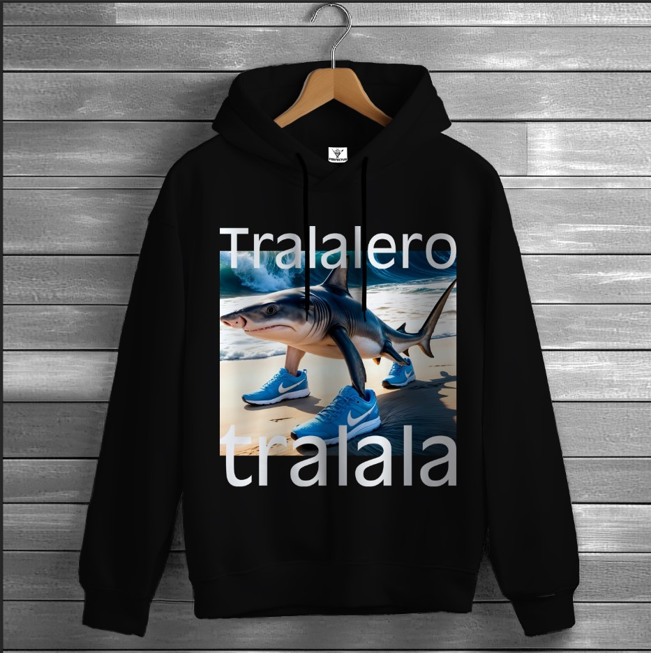 Толстовка-кенгуру (толстовка) з мемом прикольна тралалеро тралала акула кросівки ВСІ Розміри Преміум тканина