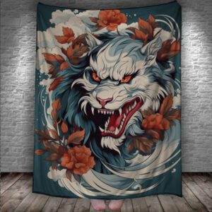 Плед Японський міфічний білий тигр арт