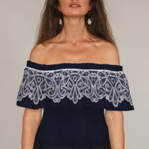 Блуза ЛАДА Вишиванка з воланом і відкритими плечима з білим мереживом ВСІ Розміри Преміум тканина