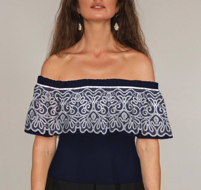Блуза ЛАДА Вишиванка з воланом і відкритими плечима з білим мереживом 1 ВСІ Розміри Преміум тканина