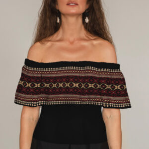 Блуза ЛАДА Вишиванка з воланом і відкритими плечима вишиванка чорно червона 1 ВСІ Розміри Преміум тканина