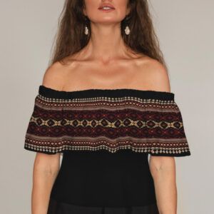 Блуза ЛАДА Вишиванка з воланом і відкритими плечима вишиванка чорног червона орнамент ВСІ Розміри Преміум тканина