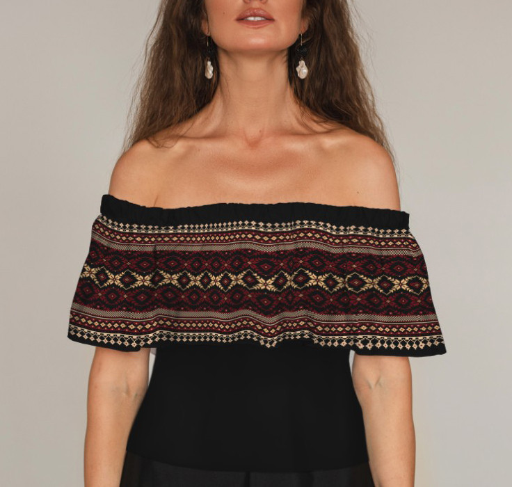 Блуза ЛАДА Вишиванка з воланом і відкритими плечима вишиванка чорног червона орнамент ВСІ Розміри Преміум тканина
