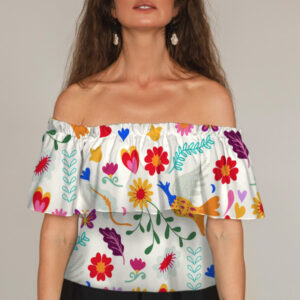 Блуза ЛАДА Вишиванка з воланом і відкритими плечима біла з квітами розпис ВСІ Розміри Преміум тканина