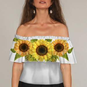 Блуза ЛАДА Вишиванка з воланом і відкритими плечима біла з соняшниками ВСІ Розміри Преміум тканина