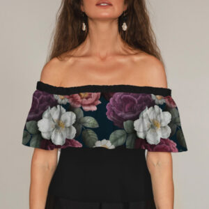 Блуза ЛАДА Вишиванка з воланом і відкритими плечима чорна з квітами ВСІ Розміри Преміум тканина