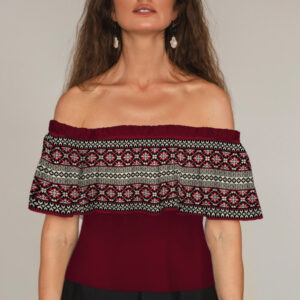 Блуза ЛАДА Вишиванка з воланом і відкритими плечима червона вишиванка ВСІ Розміри Преміум тканина