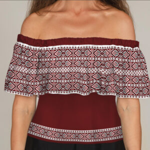 Блуза ЛАДА Вишиванка з воланом і відкритими плечима червоно біла вишиванка ВСІ Розміри Преміум тканина