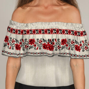 Блуза ЛАДА Вишиванка з воланом і відкритими плечима червоно біла вишиванка квітковий орнамент ВСІ Розміри Преміум тканина
