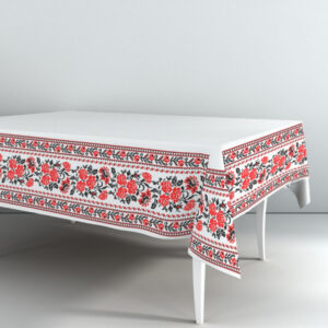 Скатертина з принтом Вишиванка червона біла квітковий орнамент
