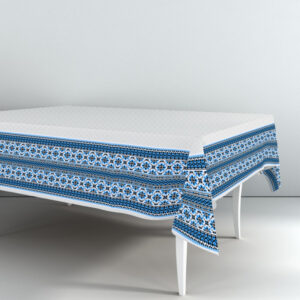 Скатертина з принтом Вишиванка блакитна орнамент