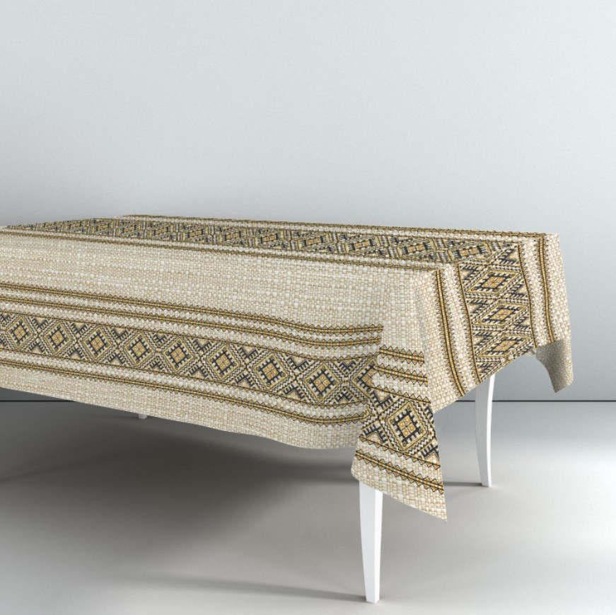 Скатертина з принтом коричнева вишиванка