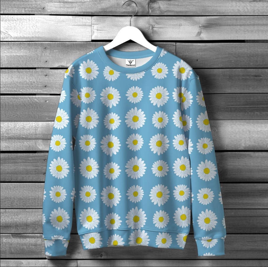 Світшот "Блакитний з ромашками квітами" оверсайз унісекс ВСІ розміри Преміум тканина
